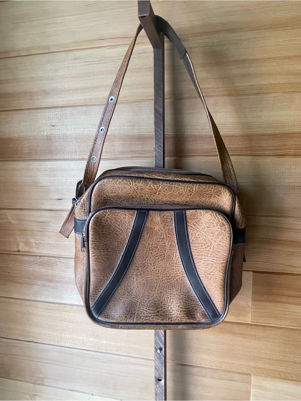 Vintage Faux Leather Brown Crossbody Bag - Classic Shoulder Bag